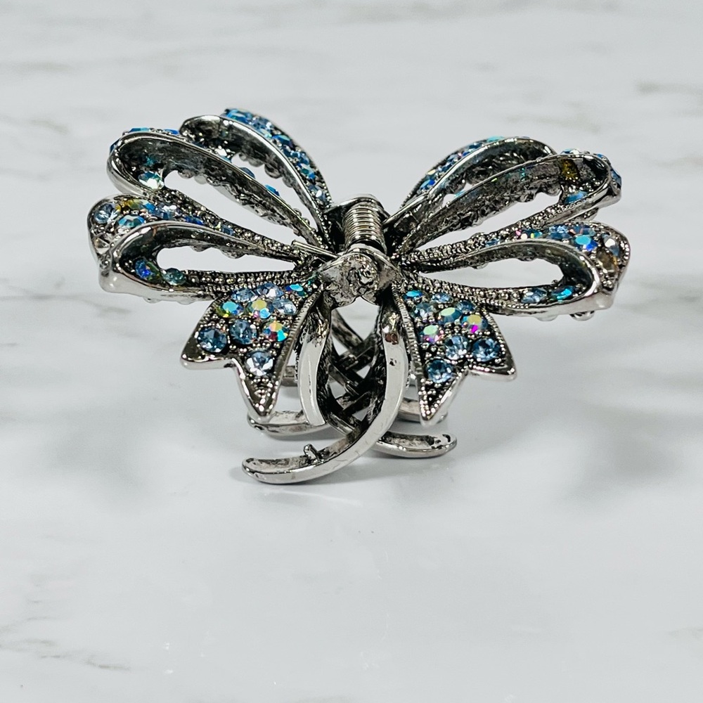 Silver & Rhinestone Bow Hair Clip - Picture 4 of 8